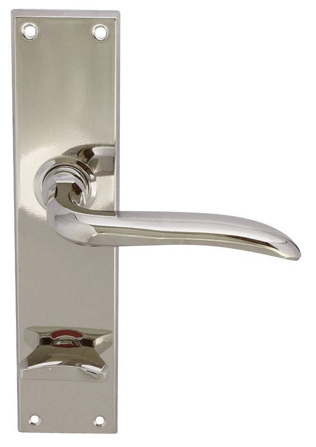 Dörrhandtag - Med WC-vred långskylt nickel