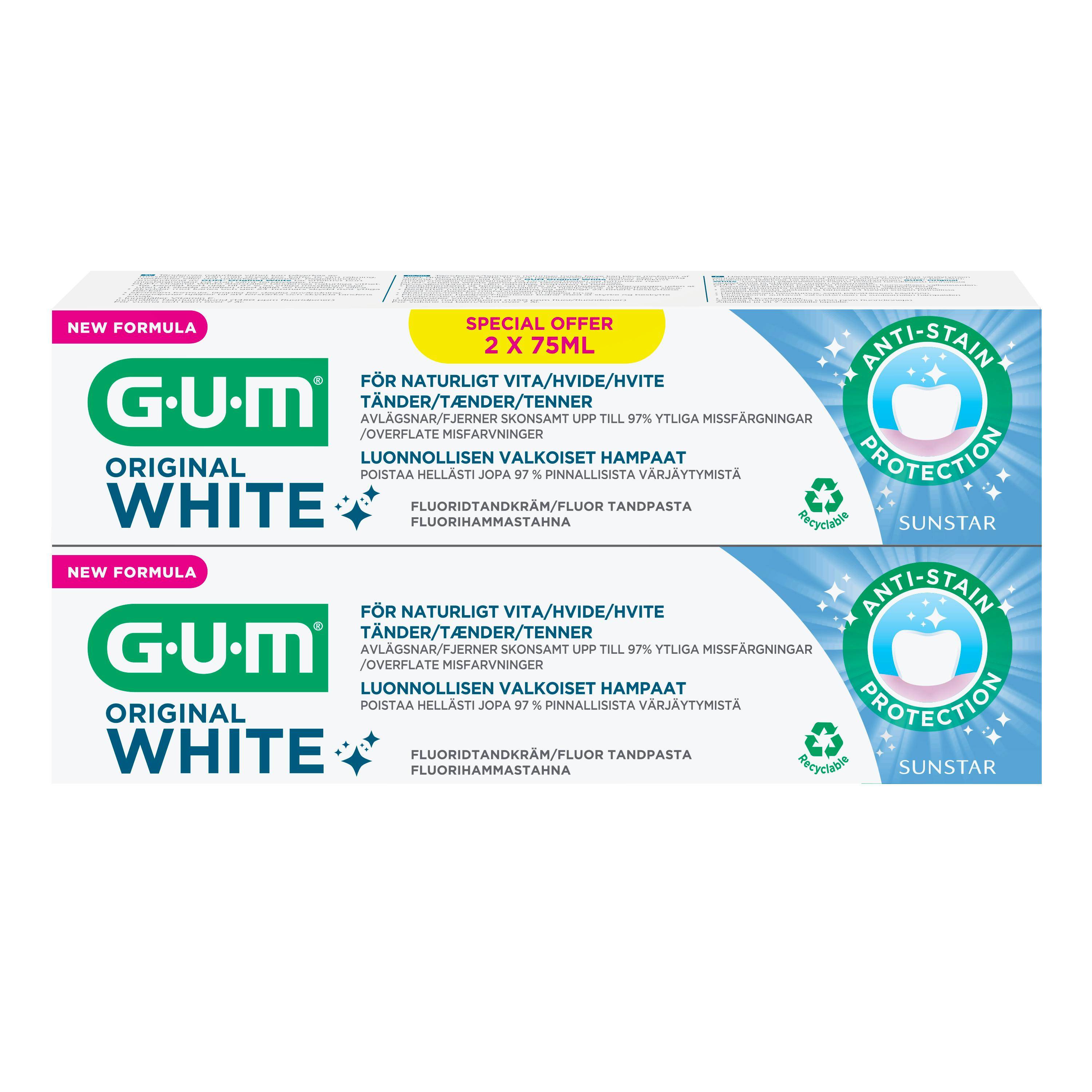 GUM Original White Fluorid Toothpaste 75 ml + 75 ml