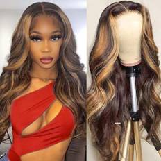 Brasiliansk peruk av människohår, 13 x 4, Body Wave, spets framtill, brasiliansk damperuk, (18 tum) naturliga lockar, 150 % densitet, utan lim eller tejp, peruk av mänskligt hår blond ombre, 4/27,