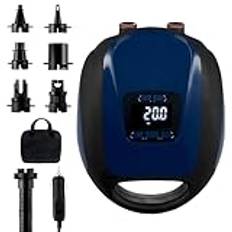 Elektrisk pump med spump, 20 psi elektrisk paddelbrädspump med 5 munstycken, smart uppblåsning automatisk avstängning, digital justerbar LCD-funktion, 12 V elektrisk pump för sup och uppblåsbar
