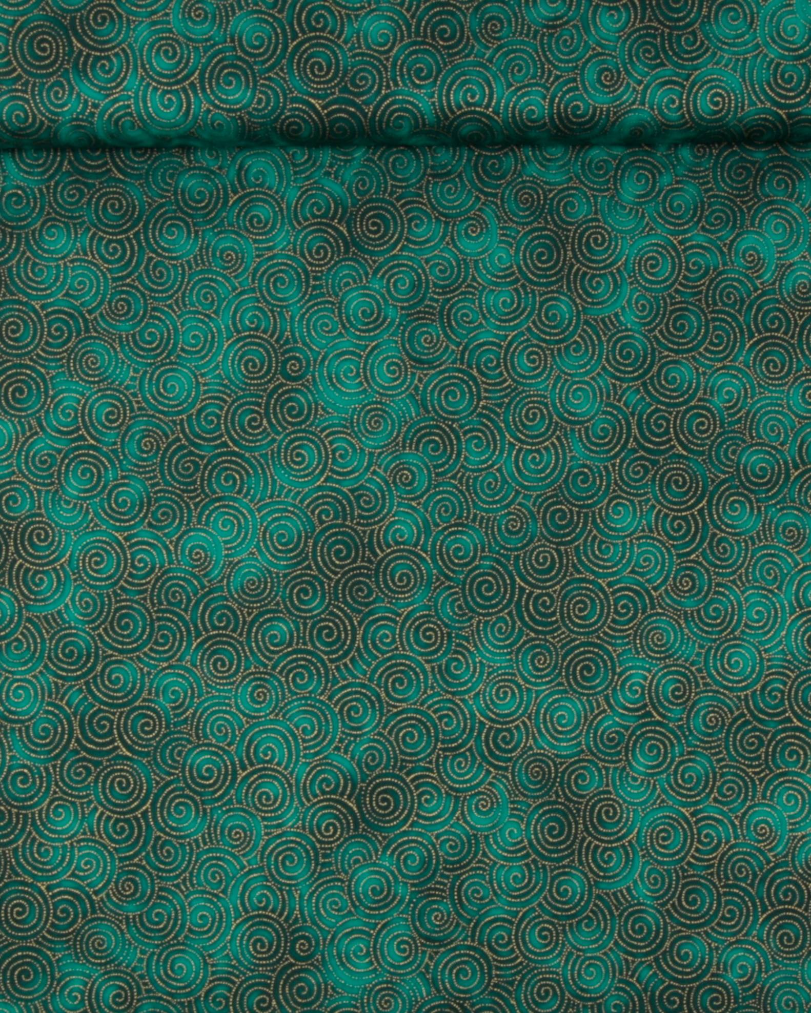 Jeweled Leaves, meleret petrol m. guldmønster - Patchwork - 100% Bomuld
