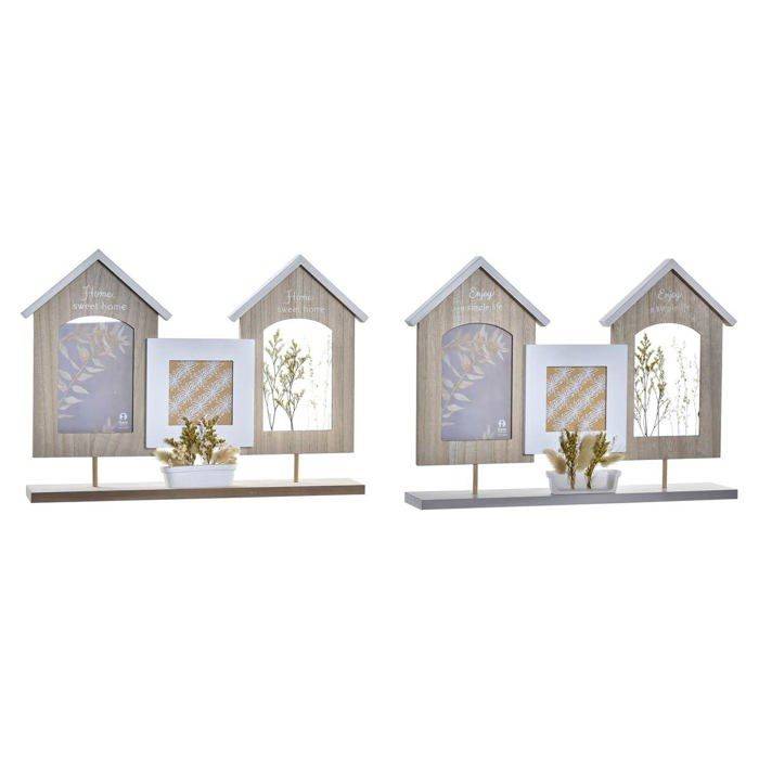 Cadre photo moderne - DKD Home Decor - Naturel et blanc - Bois et verre - 42x7x29 cm - Montage mural - Style moderne
