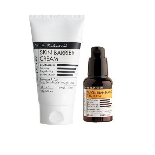DERMA FACTORY - Niacin Tranexamic 13% Serum - 30ml (1ea) & Skin Barrier Cream - 150ml (1ea) Set - black