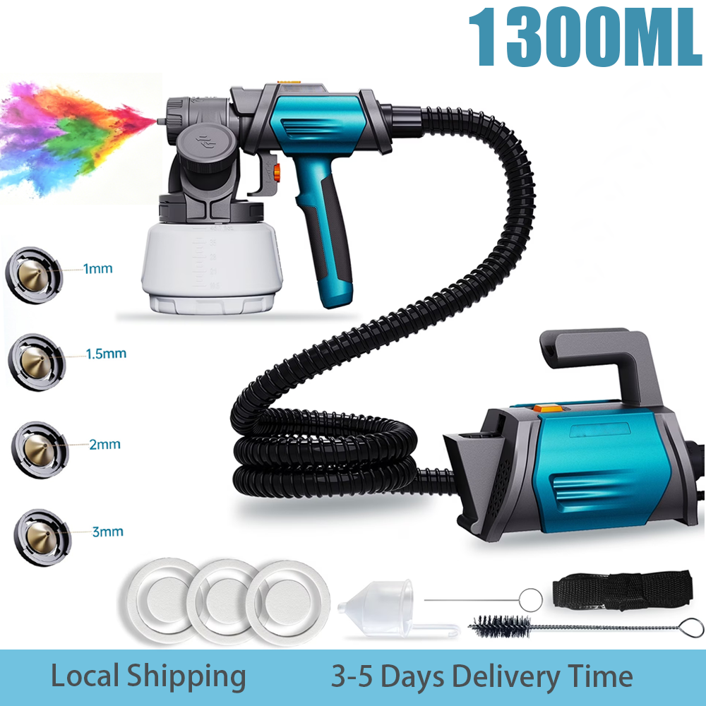 800W HVLP Paint Sprayer 1300ML Electric Spray Gun With 4 Nozzles 3 Patterns For Fence House Wall Furniture Cabinet Garden Shed DIY Home Painting - Blue
