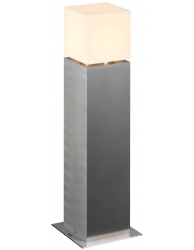 SQUARE POLE 60 Udendørs bedlampe i rustfri stål og akryl H60 cm 1 x E27 LED - Rustfri stål/Hvid