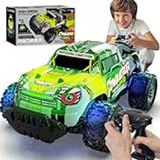 Fjärrstyrd bil från 3 år, 2,4 GHz monstertruck, fjärrstyrd med lampor, 1/18 RC bil med fjärrkontroll från 4 5 6 8 år (2 batterier)