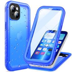 Cozycase Vattentätt fodral för iPhone 13 Mini, 360 graders komplett skydd, utomhus, stötsäkert pansarfodral/skal/bumper, IP68-vattentätt, dammtätt, mobiltelefonfodral med kameraskydd - blått