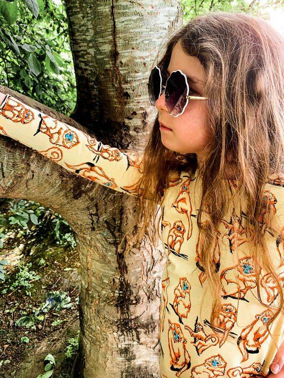 T-shirt tröja barn långärmad - Apor 1-8år eko bomull: 1-2år