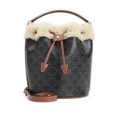 CELINE, Taske, Dame, Sort, ONE SIZE, Bomuld, Clara Bucket Taske med Shearling Detalje
