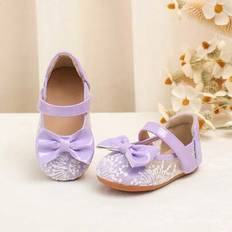 Platta skor för spädbarn/småbarn, andningsbara skor med mjuk sula, halkfria och rosettdesign, enkla och eleganta - Mauve Lila (EUR19,EUR20,EUR21,EUR22,EUR23,EUR24,EUR25,EUR26)