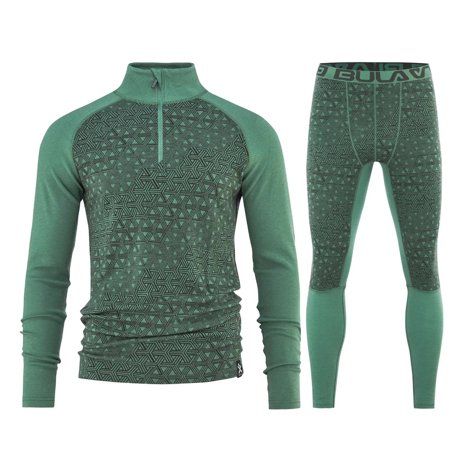Bula Geo Merino Wool Half Zip Skiundertøj Sæt Herre - Ivy - M / L