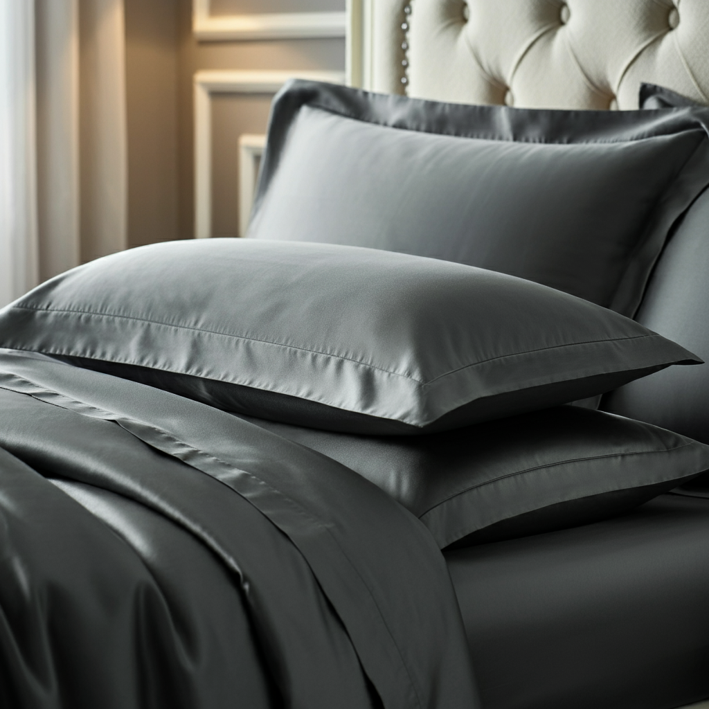 Charm Satin Kissenbezug aus 100% ägyptischer Baumwolle (600TC) – Seidig glatt, glänzend & haarschonend - Granit / 50x70