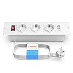 Bordsuttag 3-vägs USB C PD 20 W, Ohuo installation grenuttag 3-vägs med 3 USB-laddare, bordsuttag USB C flera uttag 3-vägs med strömbrytare, 2 m kabel