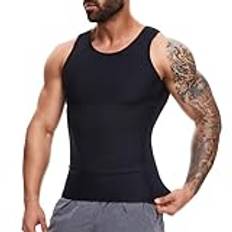 SLIMBELLE Reducerande T-shirt för män elastisk midjetränare för män smal undertröja hängslen kroppsformare väst, svart, L