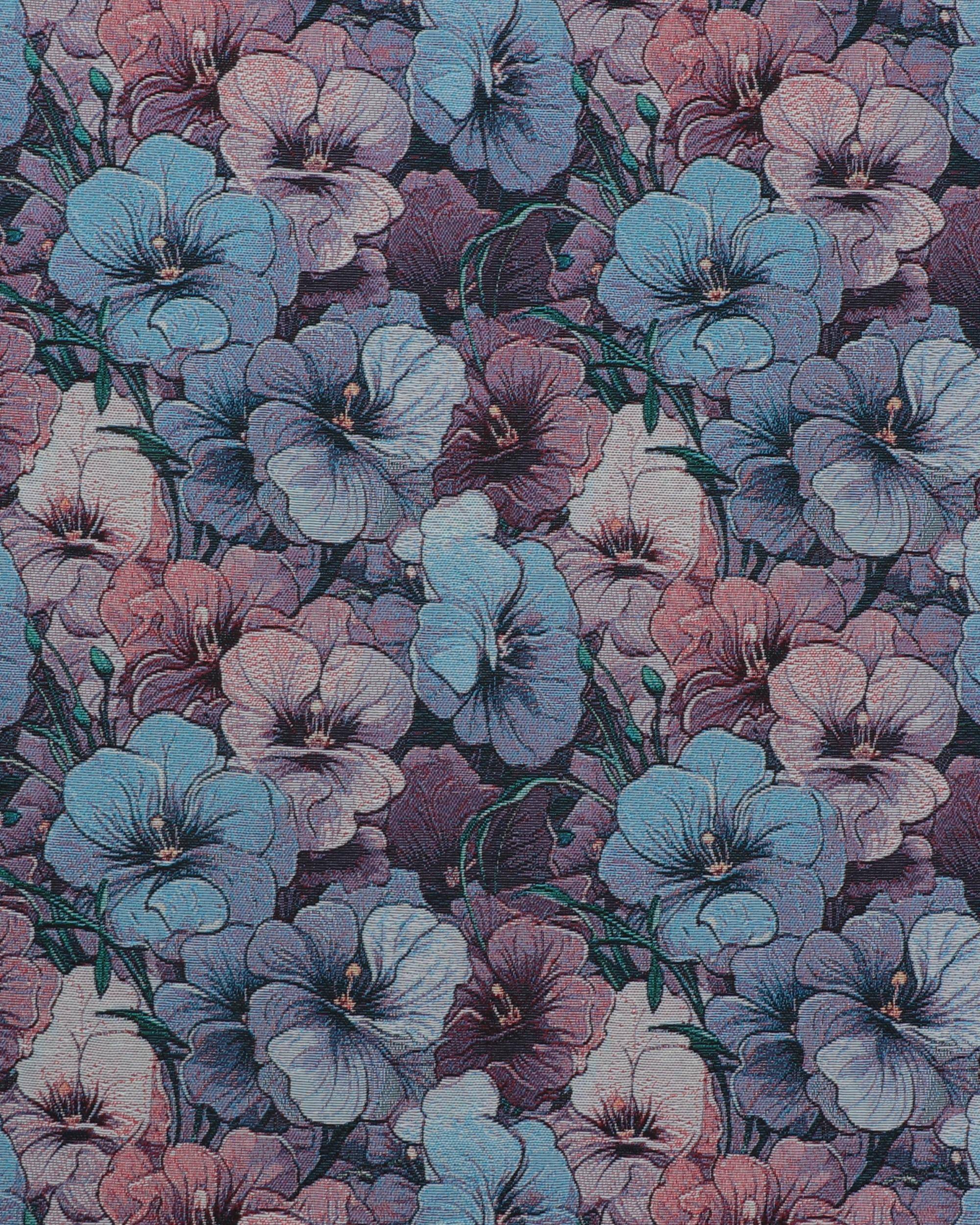 Blomster i blå, blålilla, og rødlige farver - Gobelin - 20% Bomuld, 80% Polyester