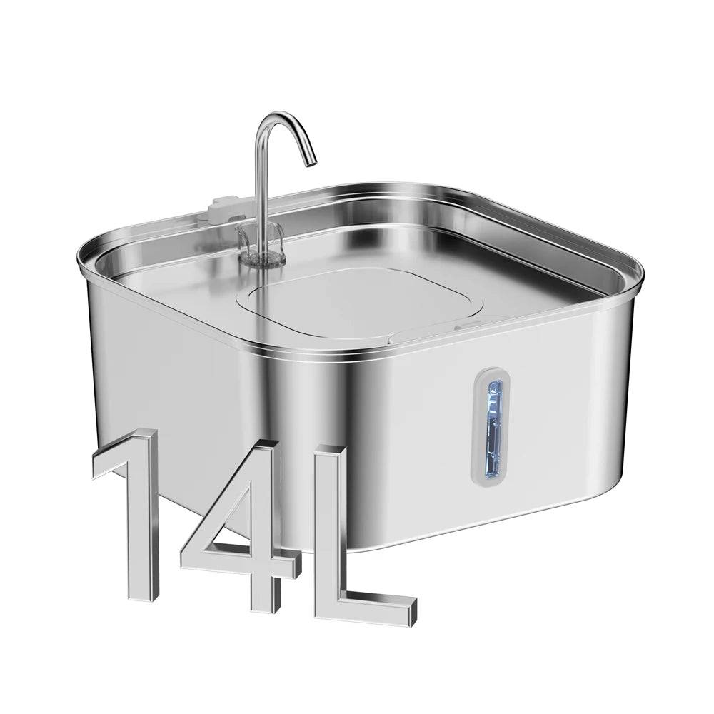 14L Large Capacity Stainless Steel Pet Water Fountain with Filter - 14L Pet Water