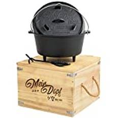 BBQ-Toro Dutch Oven + min gryta + | Specialutgåva med trälåda och locklyftare + liten överraskning | redan inbränd – förbehandlad | gjutjärnsgryta | gryta med lock