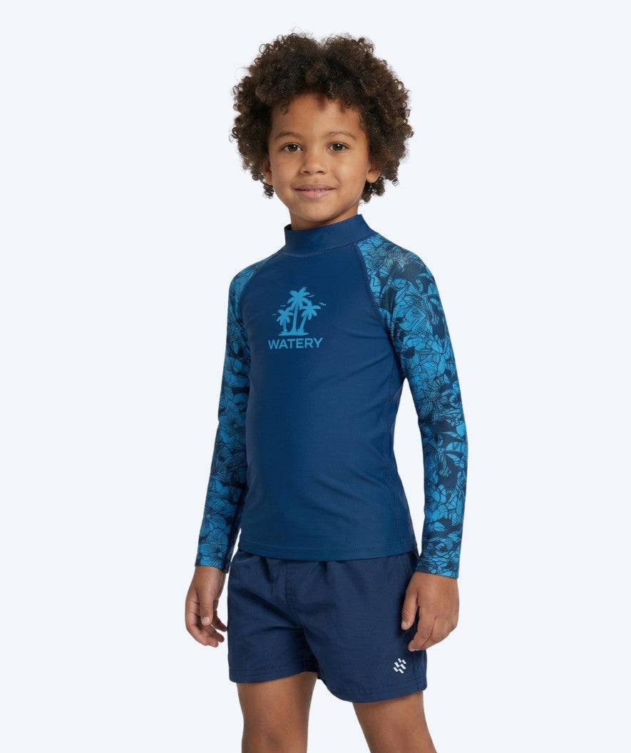 Watery UV tröja för barn - Katsu Långärmad Rashguard - Blå/mörkblå - UV kläder barn