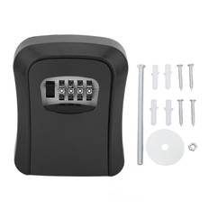 Key Lock Box Alloy Portable Wall Mounted 4 Digit Combination Key Safe Storage Lock Box for Outside svart