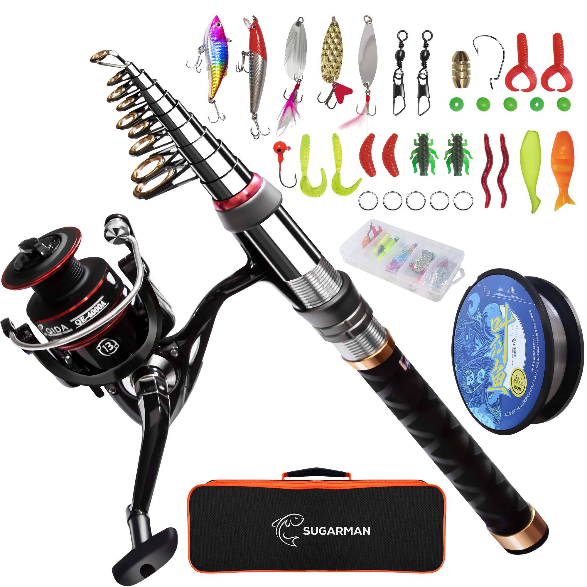 Sugarman Fishing Fishing Carbon Telescopic Fishing Spinning Fishing Fishing Line For Fishing Rod Storage Bag and Japanese Instruction Manual Sea River