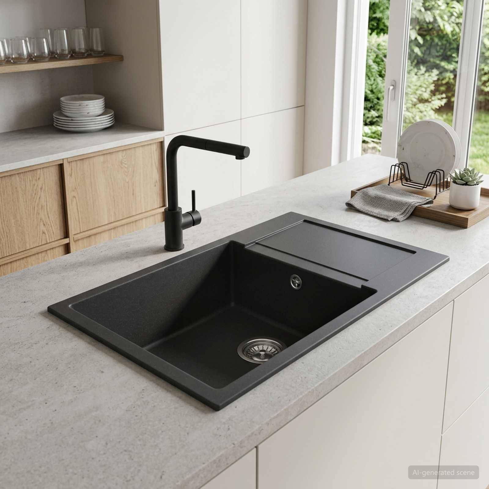 vidaXL Køkkenvask med enkeltkumme Granite 78 x 50 x 20 cm Grafitgrå