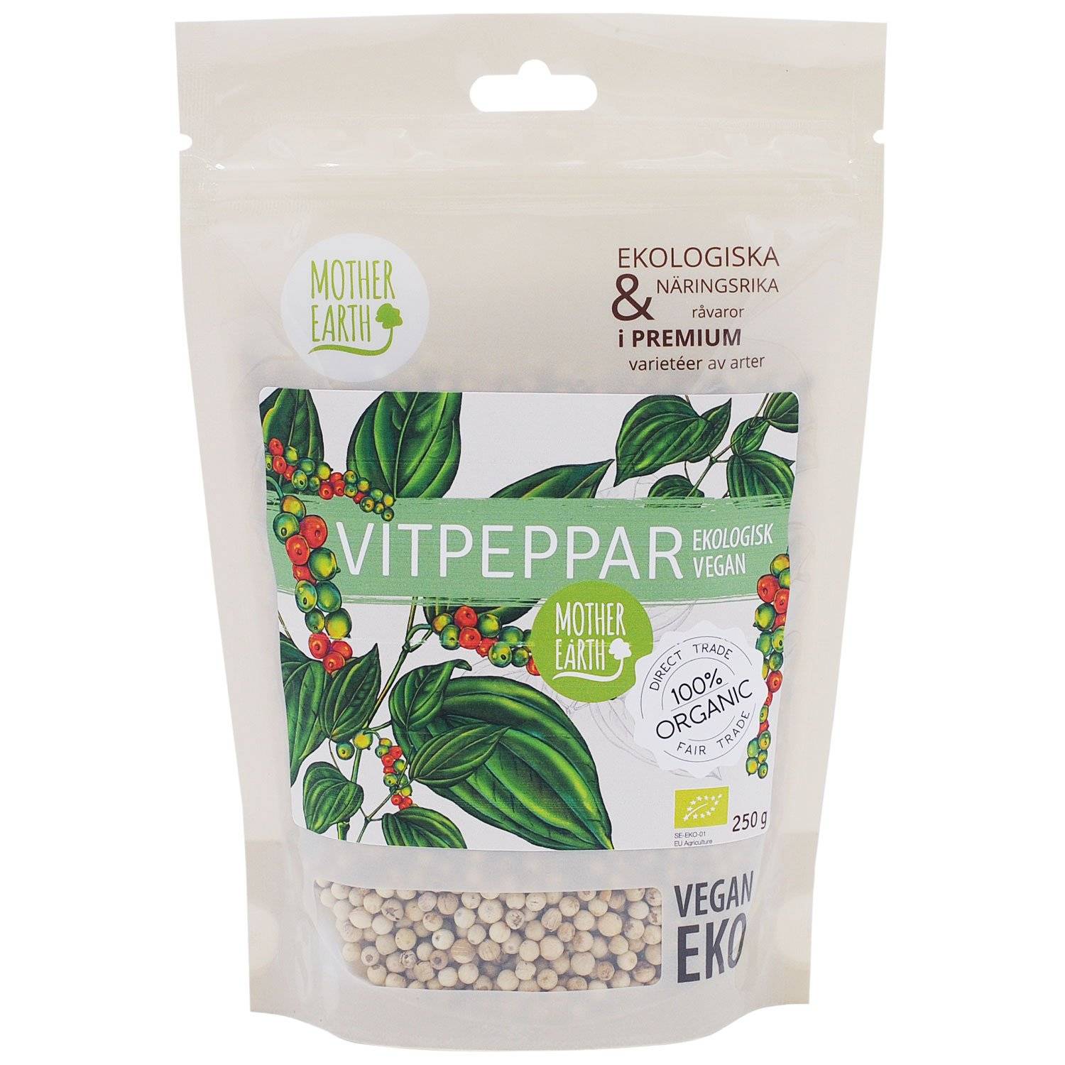 Mother Earth Ekologiskt Hel Vitpeppar 250 gram