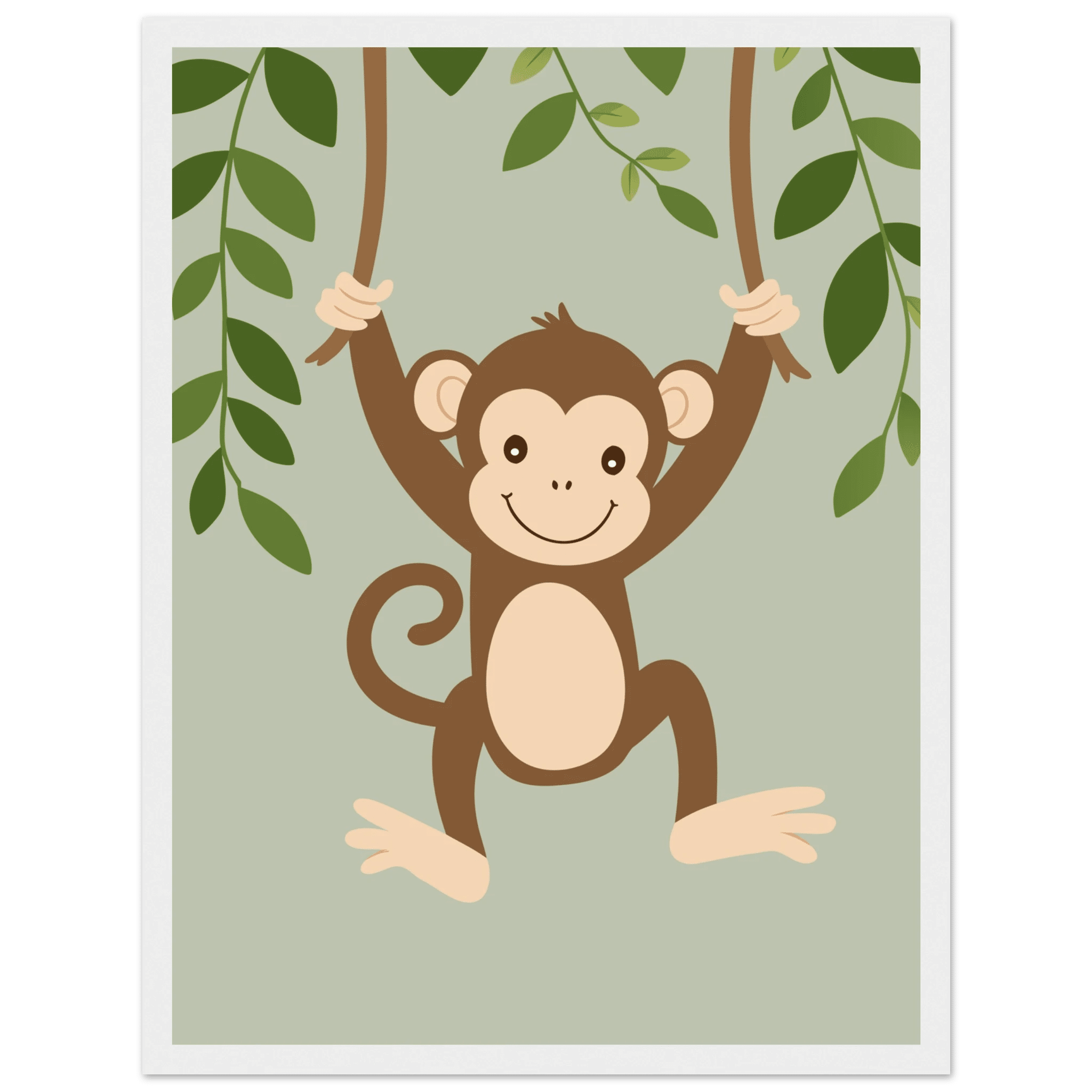 Apa i lian poster-30x40 cm / 12x16″ / Med ram / Vit