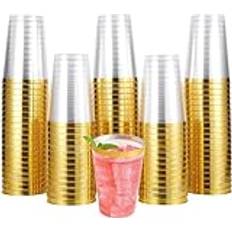 50 stycken återanvändbara plastmuggar med guld/silver/roséguld, 360 ml plastmugg återanvändbara dryckesbägare elegant fest vinglas för champagne öl cocktail dessert (guld)