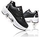 LDRFSE Skor Med Hjul, Rullskridskor, Skateboard, Barnskor, Skridskor, Rullskor, Sportskor, Löparskor, Sneakers för Flickor Och Kvinnor, Svart Silver, 37 EU