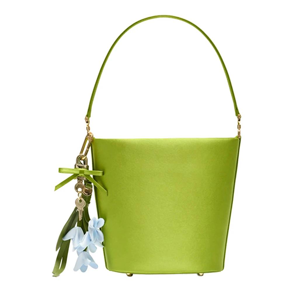 Self Portrait Satin Bucket Bag - Tasker - Dame - Grøn - ONE SIZE - Satin