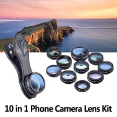 APEXEL 10 in 1 Phone Camera Lens Kit with 0.63X Wide Angle + 15X Macro + 198 degrees Fisheye + 2X Telephoto 10 in 1 flerfärgad