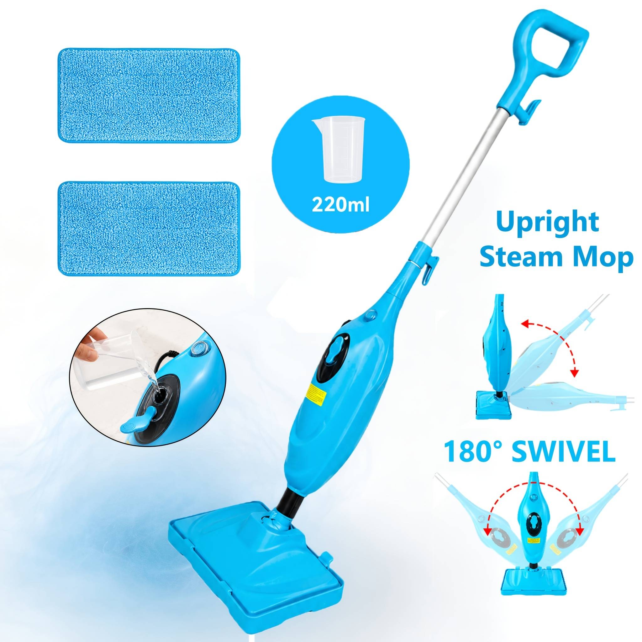 Lightweight Wired Multifunctional Upright Steam Mop Heating Steam Mop, Powerful Floor Steamer For Hardwood, Laminate, Tile, Wall, Glass, And Grout Deep Cleaning, With 2 Washable Cleaning Pads - Blue