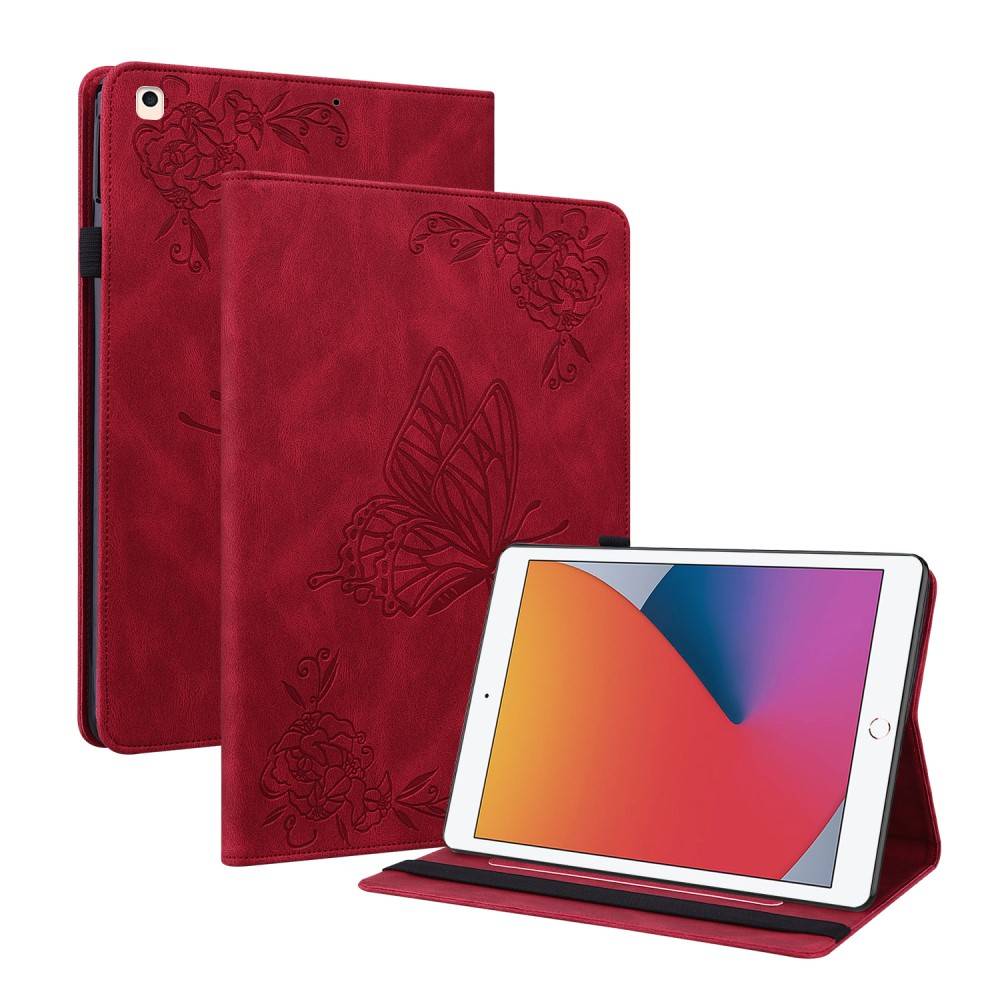 Läderfodral Fjärilar Apple iPad 10.2 9th Gen (2021) Röd