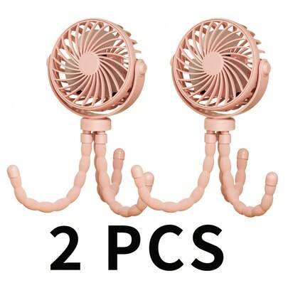 2 st Octopus barnvagnsfläkt, USB-laddningsbar tyst bärbar handhållen hopfällbar resefläkt med LED-nattlampa 3 hastighetsjusterbar, multifunktionell sk - Rosa 2 stycken (17 x 10,5 x 4,5 cm)