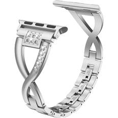 Apple Watch Rem - Sølv (eksklusive ure), 42/44/45MM, X-formet Metal Rhinestone iWatch Rem iWatch SE Serie 8 7 6 5 4 Rem Serie 3 2