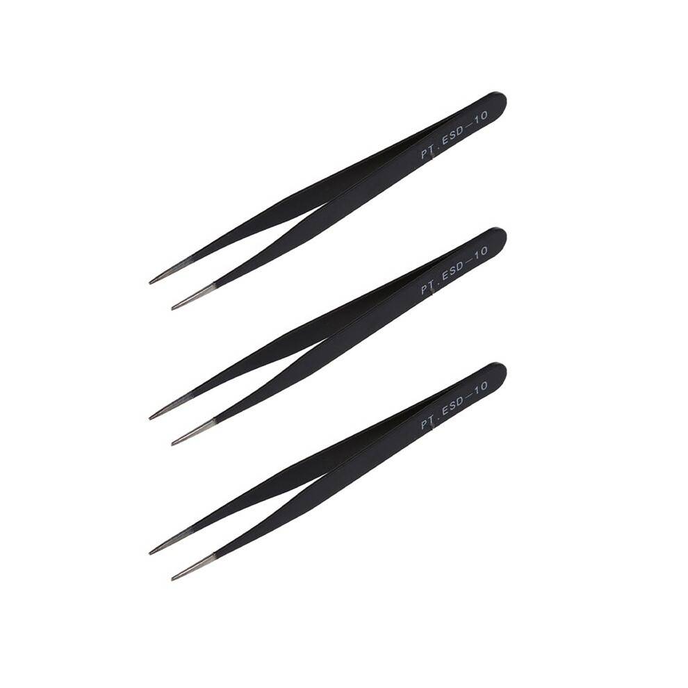 3X Black Metal Straight Tip Tweezer