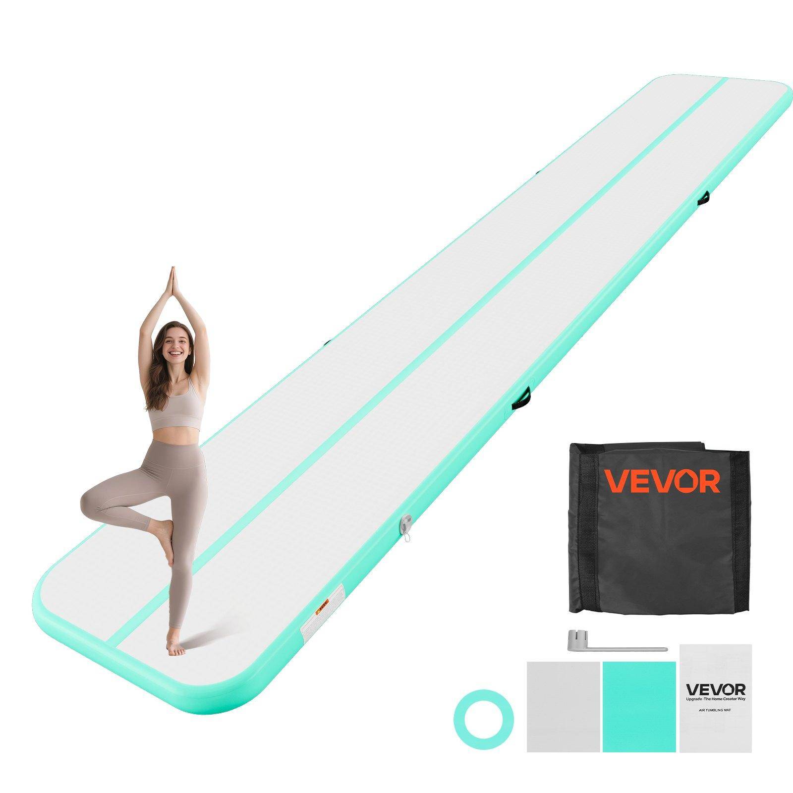 VEVOR Inflatable Gymnastics Air Mat 6m Training Mats w/ Electric Pump, 10 cm Thick Sturdy Tumble Track