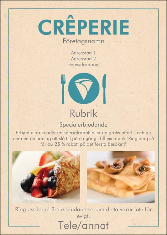 A6-flyers - Ljusbruna - Crepes - Mat På Hjul