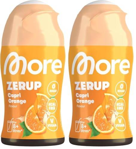 MORE Zerup, Capri Orange, 65 ml, für bis zu 8 l Fertiggetränk, zuckerfreier Sirup mit echten Fruchtextrakten, vegan, zero Kalorien - made in Germany (Packung mit 2)