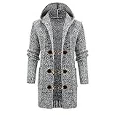 Stickad kappa herr lång, herr ytterkläder elegant, stickad huvjacka jacka sweatjacka cardigan med knappar jacka huvtröja med huva och fickor oversize huvtröja säckig, GRÅ, XL