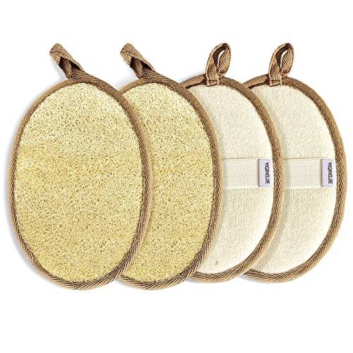 Natural Loofah Sponge Pad Exfoliating Body Scrubber (4-pack), tillverkad med miljövänlig och biologiskt nedbrytbar dusch Luffa-svamp, Loofah för kvinnor och män, brunt
