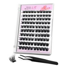 Veyesbeauty Marvel Cluster Lashe Pre-Glued Invisible Band Clear Adhesive 100 Clusters 10-16mm 1 x Lash Tary svart