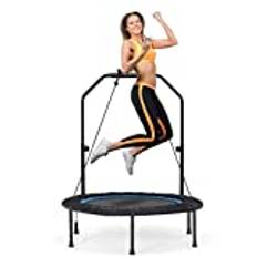 COSTWAY φ101 cm Fitmess studsmatta, mini studsmatta med höjdjusterbart handtag och 2 motståndsband, barnstudsmatta, vikbar, trädgårdsstudsmatta kan belastas upp till 150 kg för vuxna och barn (blå)