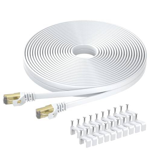 BUSOHE Cat 8 LAN Kabel 12Meter, 40Gbps Flaches Netzwerkkabel Ethernet Weiß