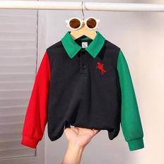 Barn Pojke Casual Skolstil Broderi Colorblock Polo Collared Pullover, Lämplig för skolan, trädgården, stranden, födelsedagskläder under våren, sommare - Multifärgad (6Y,7Y,4Y,5Y)