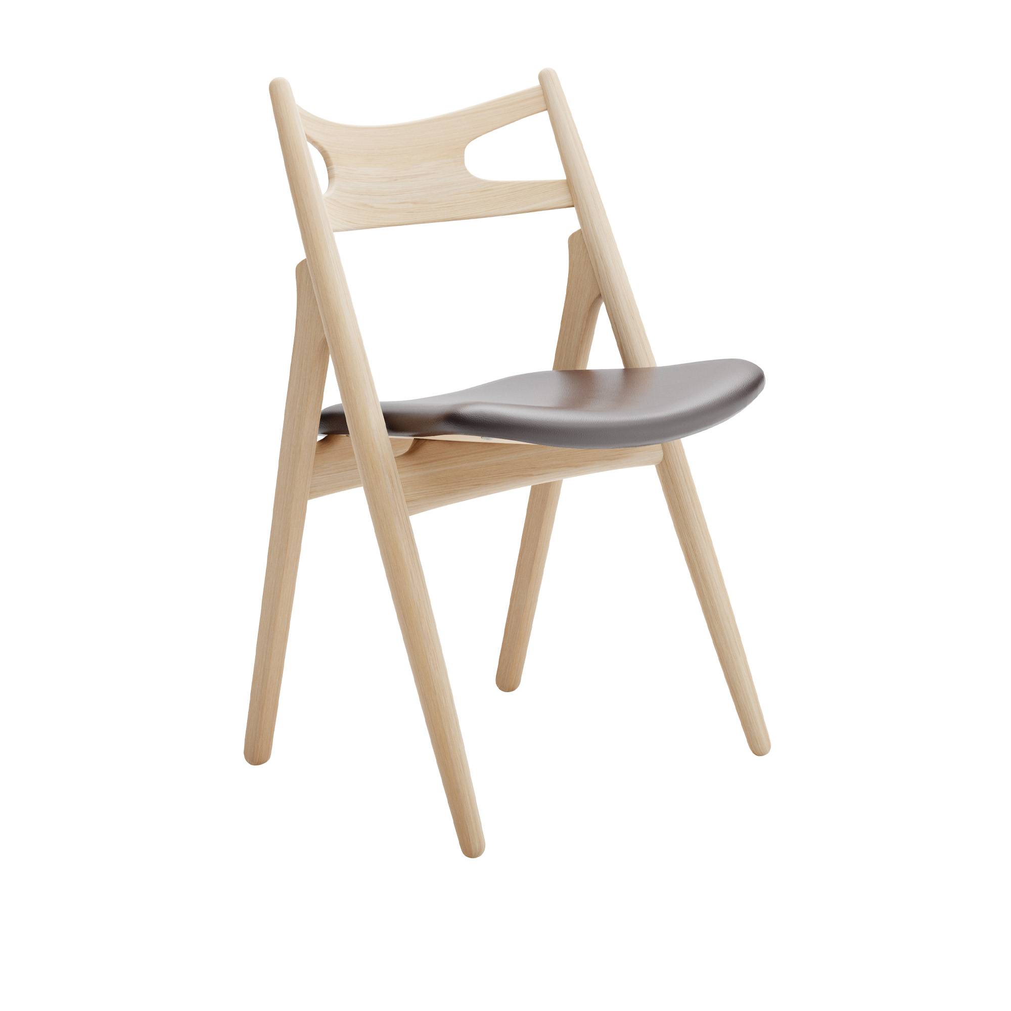 Carl Hansen - CH29P Sawbuck Chair, Vitoljad Ek, Lädergrupp B Thor - 306 - Spisebordsstole - Hans J. Wegner - Træ farvet - Læder/Træ