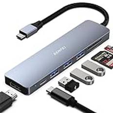 BENFEI USB C HUB 7-i-1, USB-C HUB multiportadapter med USB Type-C till HDMI, USB-C till SD TF-kortläsare/3 x USB 3.0/60 W Power Delivery, med iPhone 15 Pro/Max MacBook Pro/Air 2023 iPad Pro iMac S23