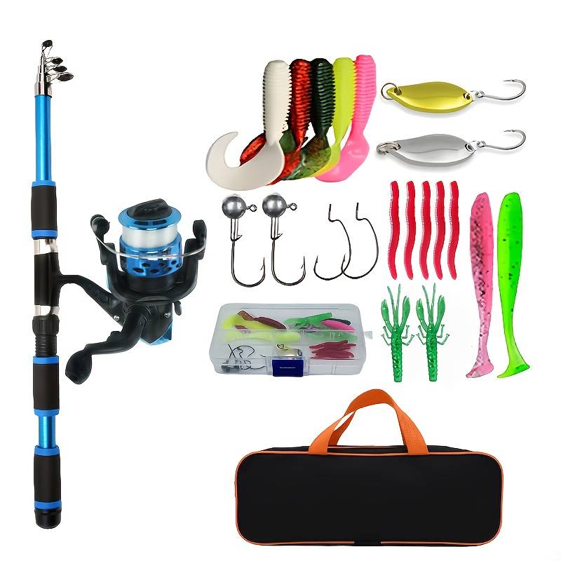 Complete Fishing Rod Kit With Telescopic Pole, Spinning Reel, Lures & Hooks - Versatile For Freshwater & Saltwater