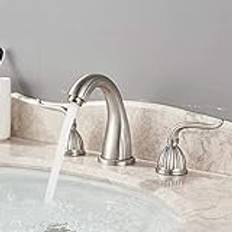 Faucet Kökskranar Kranar Borstad Nickel Tvättställ Kran Dubbla Handtag Spridd 3 Hål Badrum Tvättkran Däcksmonterad Goose Neck Kärl Diskbänksblandare water-tap
