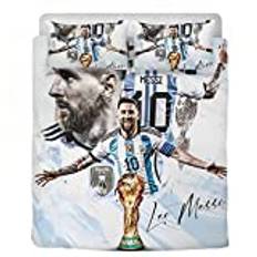 YEOL tonåring fotboll stjärna 3D sängkläder Messi mikrofiber påslakan, fotbollsklubb påslakanset 1 påslakan med dragkedjor och 2 kuvert örngott (A, 135 x 200/50 x 75 x 2)